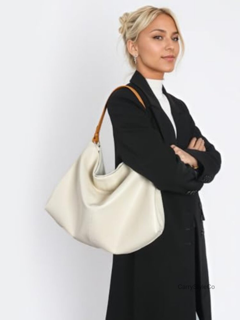 Soft Leather Hobo Tote Bag Adjustable Detachable Strap Everyday Work - Picture 2 of 6